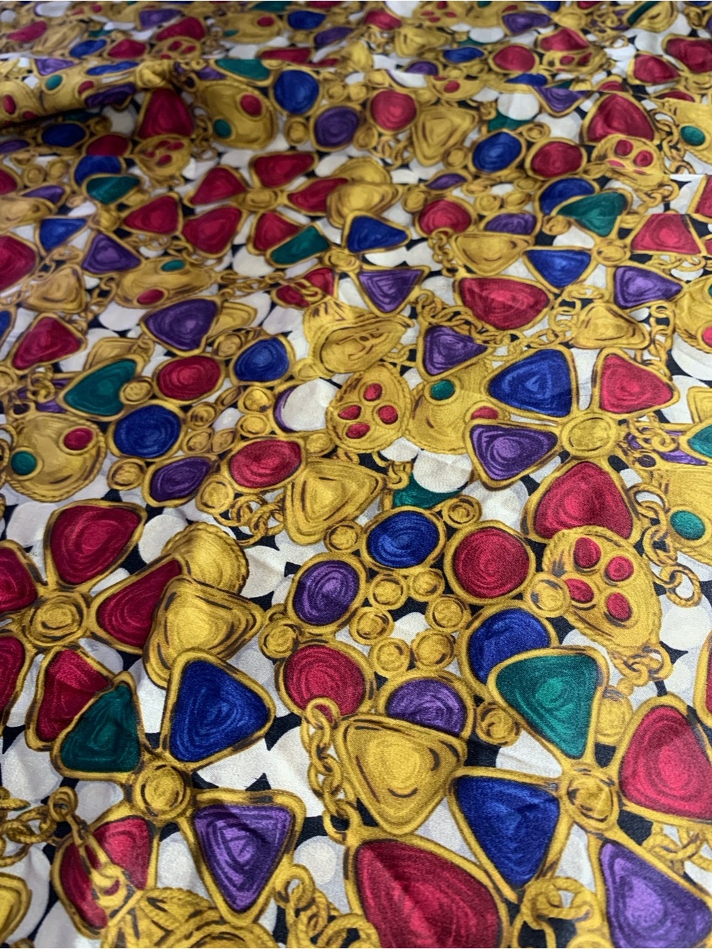 CHANEL Black Silk Scarf with Gold Chain and Gem Motifs - Picture 10 of 16